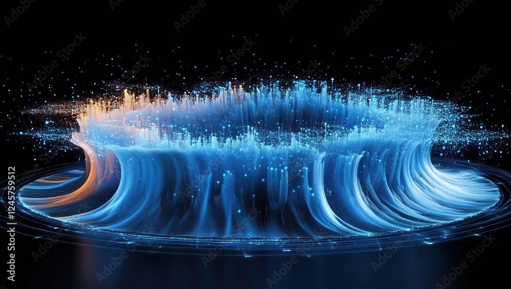 Aufkleber futuristic visual of dynamic waves in blue and orange colors representing data flow and digital tran