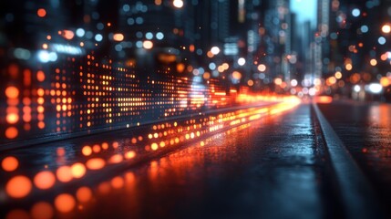 Fototapeta premium Cityscape night road digital data flow