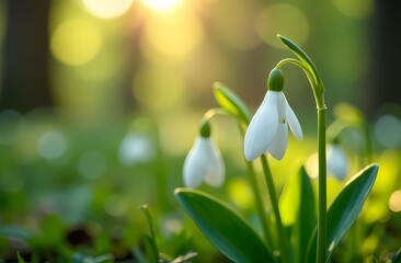 Obraz premium Spring landscape, snow-white snowdrops