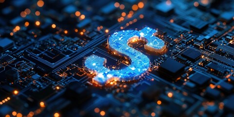 Fototapeta premium Glowing Dollar Symbol Embedded in a Circuit Board, Representing Technology, Finance, and Digital Innovation in Modern Economy
