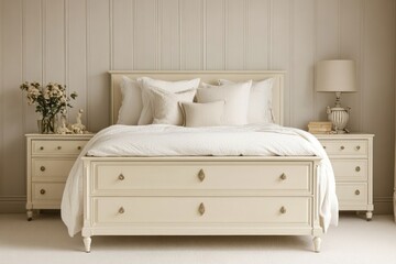 Elegant Cream Bedroom Set With Built In Drawers