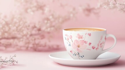 Fototapeta premium Elegant cup of coffee with floral design.