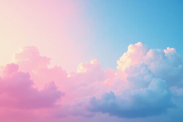 Fototapeta premium Pastel pink and blue hues blend in a dreamy cloudy sky, gentle, nature