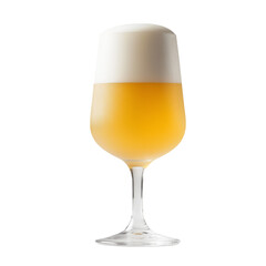 Glass of cold beer with foam, bubbles in drink, isolated on white background