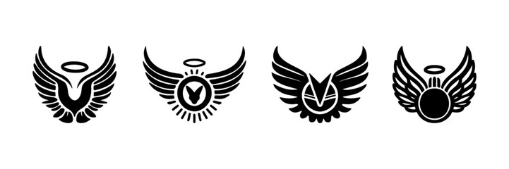 Four wing icons silhouette style, suitable for logo and club symbol purposes