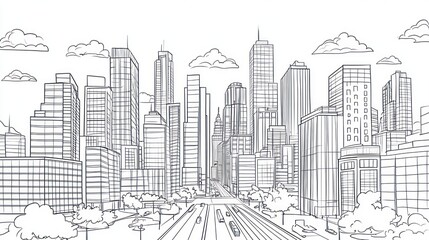 Cityscape highway sketch, urban planning design