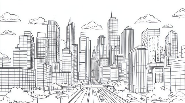 Cityscape highway sketch, urban planning design