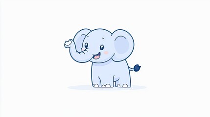 Fototapeta premium Cute cartoon elephant character smiling joyfully against a simple white background