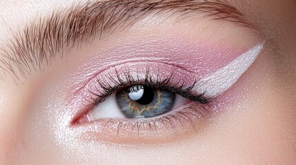 Fototapeta premium Close-up eye makeup, pink eyeshadow, white liner