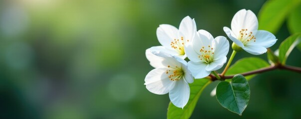 Fototapeta premium Delicate white blooms on a bougainvillea stem, white flowers,