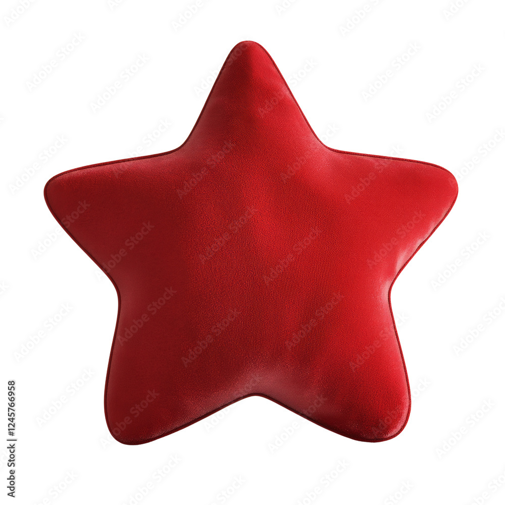 Poster a red plush star-shaped cushion is shown against a black background. it is a soft, three-dimensional