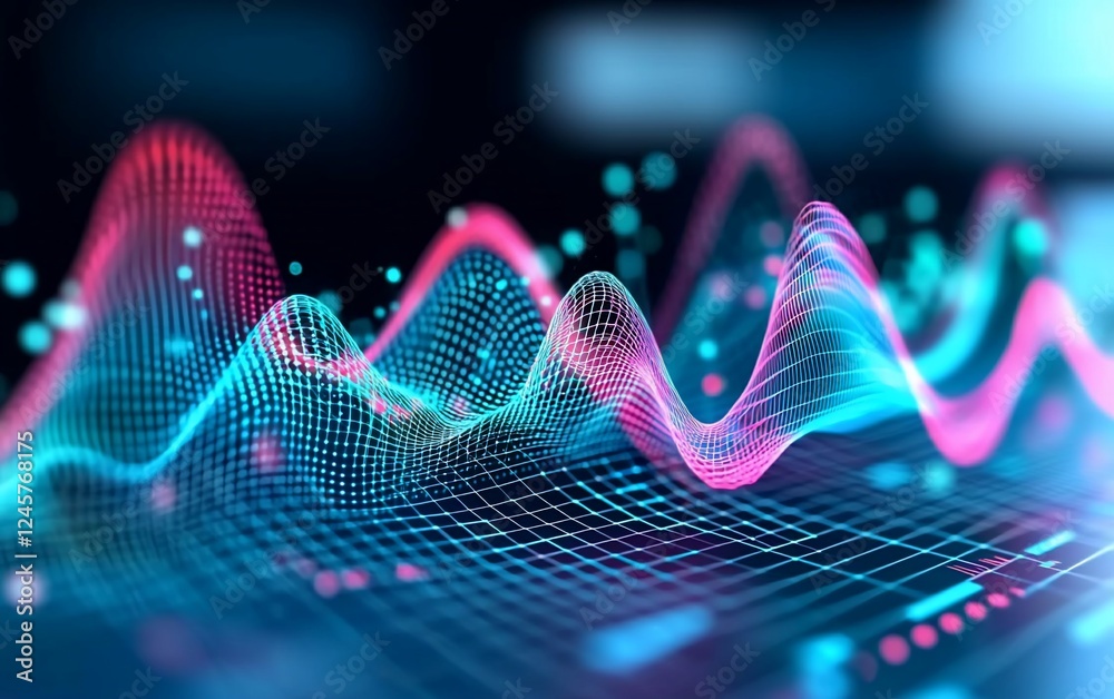 Poster data wave visualization, abstract background, technology, analysis