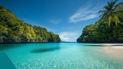 Fototapeta premium Serene Crystal Clear Lagoon Surrounded by Lush Cliffs