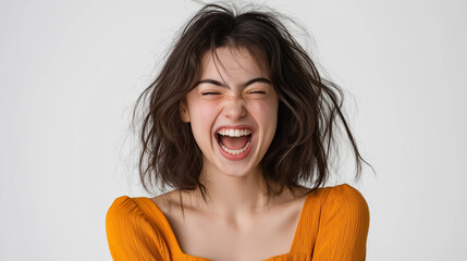A studio portrait of a girl with a mischievous smirk, one eyebrow raised, radiating playful energy