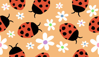 Cute ladybug pattern background vector design © rupa
