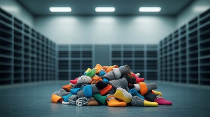 Pile of Dirty Gym Socks in Locker Room Corner