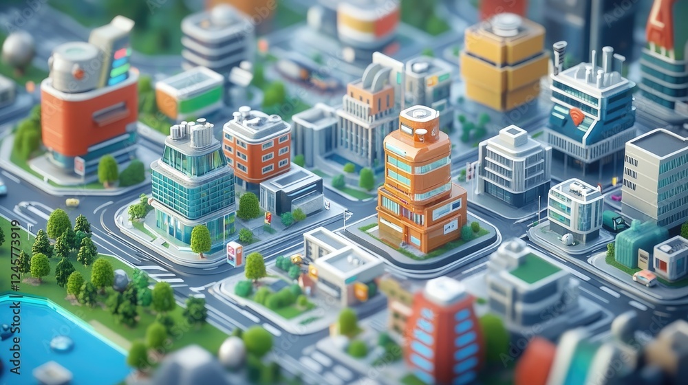 Aufkleber A 3D smart city blueprint showing IoT devices and interconnected systems that optimize urban living, showcasing the future of smart, sustainable cities.