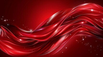 Dynamic waves and curves on an abstract red background representing digital technology