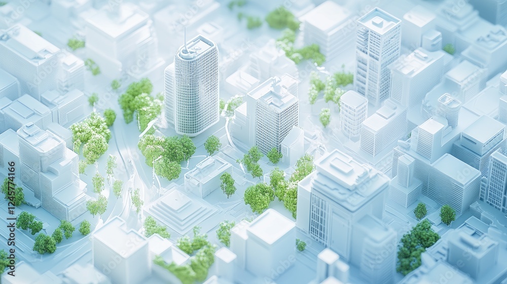 Poster A 3D smart city blueprint showing IoT devices and interconnected systems that optimize urban living, showcasing the future of smart, sustainable cities.