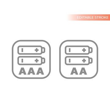 Two aa and aaa batteries label. Outline battery vector icon set.
