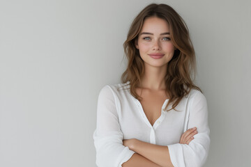 Obraz premium A studio portrait of a woman exuding confidence, standing tall with a proud expression