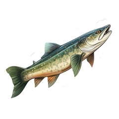 Naklejka premium Minimalistic Digital Drawing of a Pike Fish on a White Background