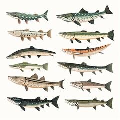 Minimalistic Digital Drawing of a Pike Fish on a White Background