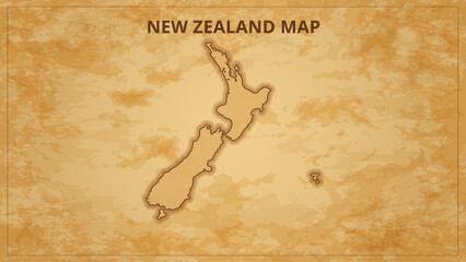 A Vintage Map Depicting the Borders of the New Zealand. New Zealand map with federal states in A vintage map based background, Political New Zealand Map