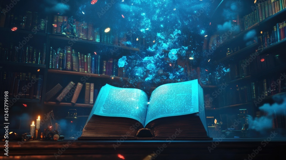 Poster a book with an eye-catching cover displayed on a book stand, inviting exploration and literary appre