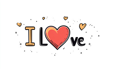 A vector graphic shows the phrase "I love" with a heart symbol in a minimalist design. The simple red and black lines on a white background create a modern and straightforward love message.