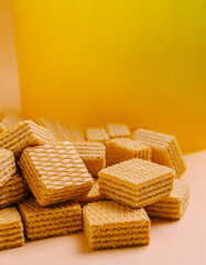 Delicious stacked wafers in a warm light setting, showcasing their texture and color