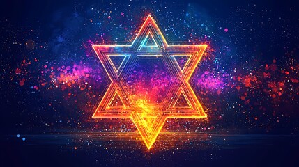 Luminous Star of David Festive Neon Symbol.