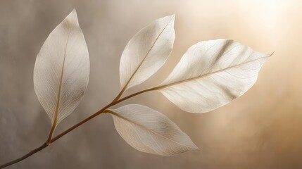 Elegant Abstract Leaf Shape in White on a Soft Taupe Background