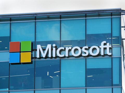 Microsoft Logo at a Modern Glass Office Building