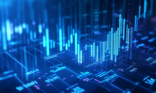 Rising digital stock market graph, data background, financial technology