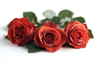 A bouquet of vibrant red roses arranged in the corners of a white background. This romantic floral decoration adds a timeless touch to Valentine's Day themes and elegant compositions.