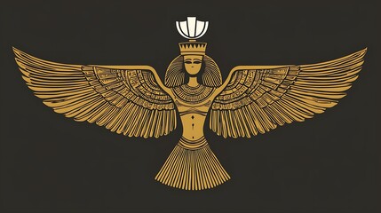 Golden Winged Goddess Egyptian Mythology Art.