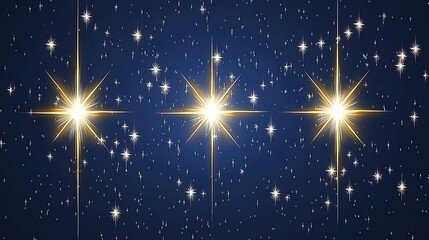 Three bright stars shine in night sky, cosmic background, design element
