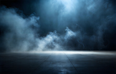 Room with concrete floor and smoke with dark wall