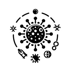 This is the Diagram of different kinds of Black & White viruses Silhouettes background
