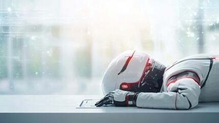 Fototapeta premium Futuristic Robot Resting on Charging Dock