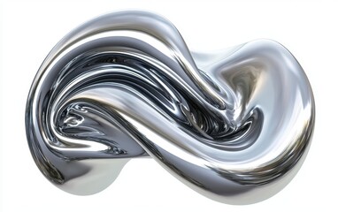 Metallic silver paint swirl reflecting light dramatically, isolated on white