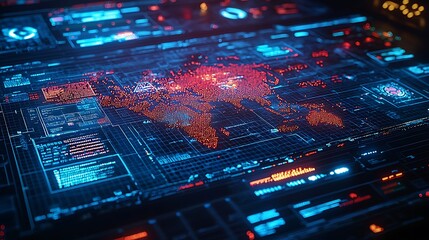 Obraz premium Global Network Data Visualization World Map with Digital Interface
