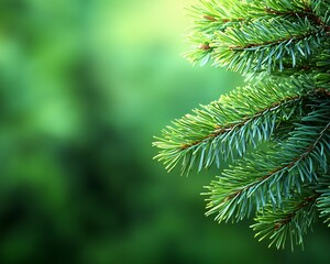 Obraz premium Evergreen branch, forest background, nature scene, holiday card