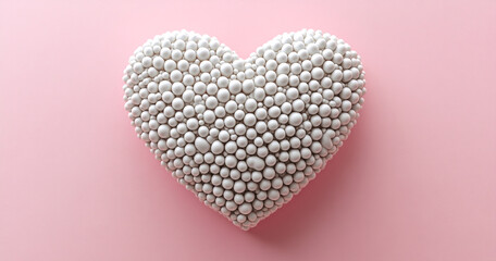 A 3D heart made of spheres, set against a pink background. This love concept captures the essence of romance and minimalism, ideal for a modern Valentine's Day design or decoration.