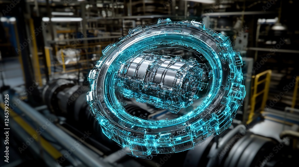 Poster factory automation 3d model of industrial engine