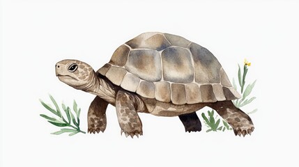 Obraz premium Realistic Watercolor Illustration of a Turtle Walking in Nature