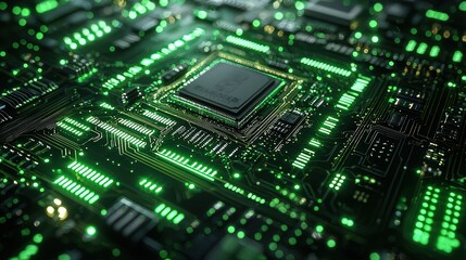 Obraz premium Electric Circuit Board Pattern in Black and Green for Futuristic Tech Design Concepts