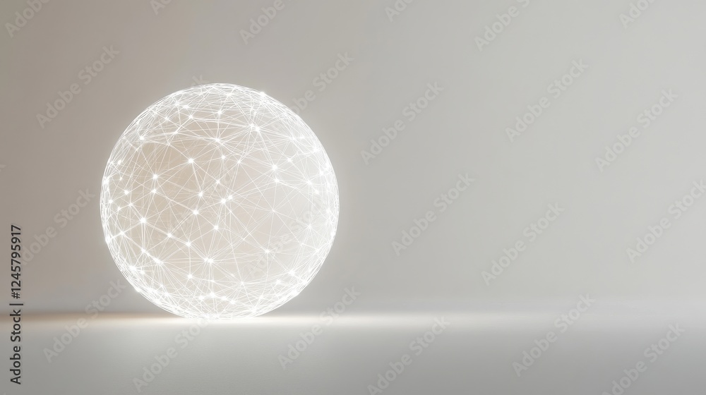 Wall mural abstract glowing sphere with connected lines and dots on surface