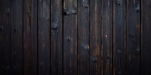 Obraz premium Dark textured wooden wall with deep brown and black hues, vertical planks positioned closely together, natural imperfections adding character.